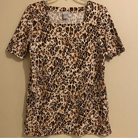 Chicos Short Sleeve Animal Print Lightweight Pockets Blouse Boho Size 0(S) - Picture 1 of 11